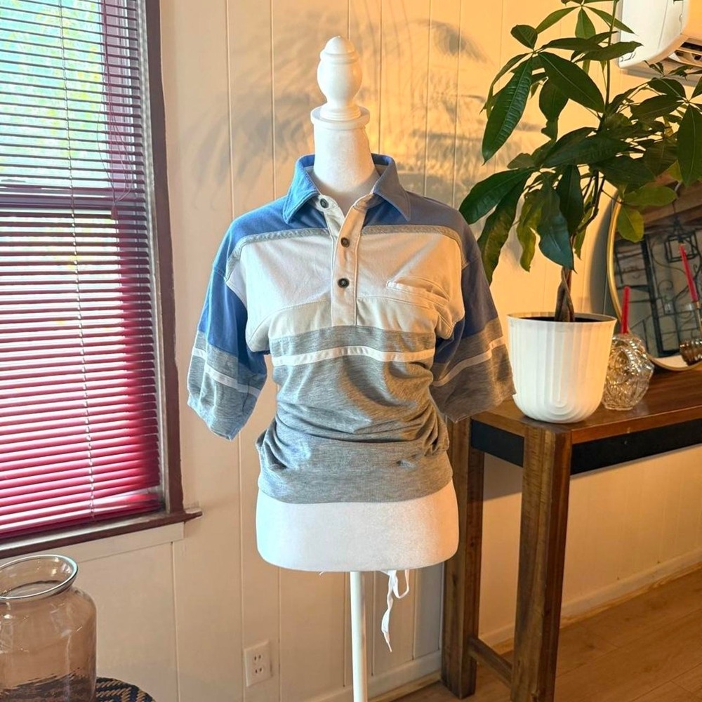 Vintage David Taylor Striped Polo Shirt Gray and Blue Men's Size Small